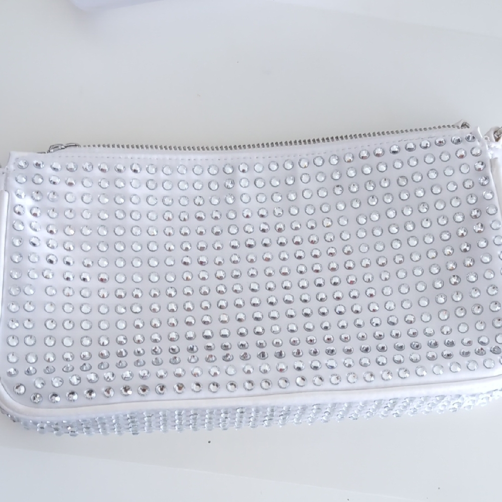Glamorous White and Silver Studded Clutch